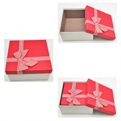 Set de 3 cajas de regalo cuadradas con lazo, 3 tamaños distintos, cajas decorativas con tapa, presentación para navidad, cumpleaños (Rojo, 19,5 cm, 17,5 cm y 15,5 cm)