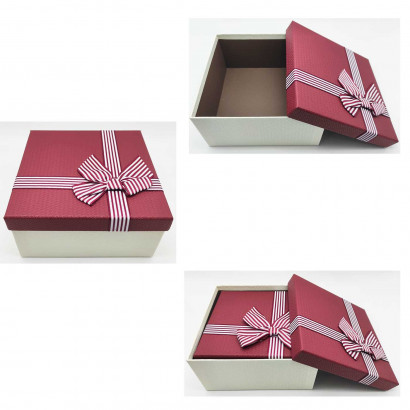 Set 3 cajas de regalo cuadradas con lazo, 3 tamaños distintos, cajas decorativas con tapa, presentación para navidad, cumpleaños (Granate, 19,5 cm, 17,5 cm y 15,5 cm)