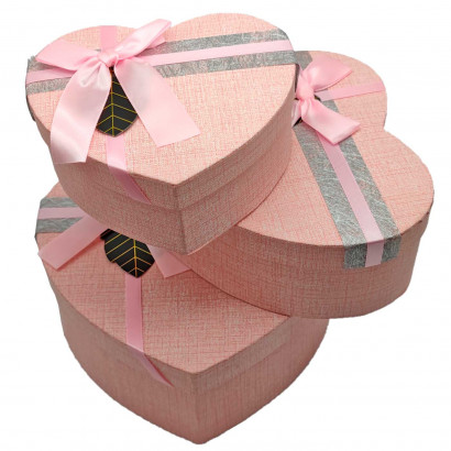 Set de 3 cajas corazón de regalo con lazo, 3 tamaños distintos, cajas decorativas con tapa, presentación para navidad, cumpleaños (Rosa, 20 cm, 18,5 cm y 14,5 cm)