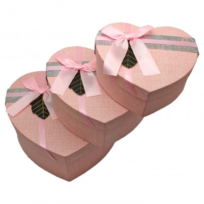 Set de 3 cajas corazón de regalo con lazo, 3 tamaños distintos, cajas decorativas con tapa, presentación para navidad, cumpleaños (Rosa, 20 cm, 18,5 cm y 14,5 cm)