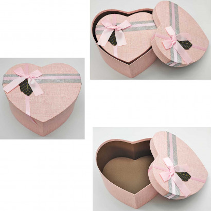 Set de 3 cajas corazón de regalo con lazo, 3 tamaños distintos, cajas decorativas con tapa, presentación para navidad, cumpleaños (Rosa, 20 cm, 18,5 cm y 14,5 cm)