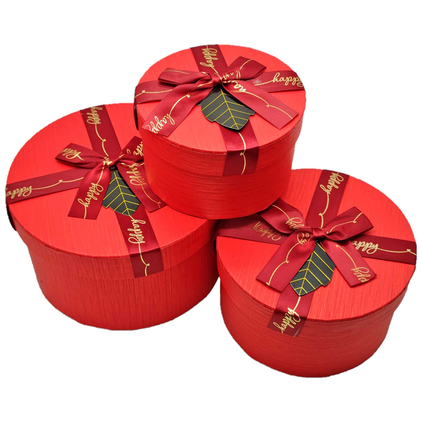 Set de 3 cajas de regalo redondas con lazo, 3 tamaños distintos, cajas decorativas con tapa, presentación para navidad, cumpleaños (Rojo, 19,5 cm, 16,5 cm y 13,5 cm)