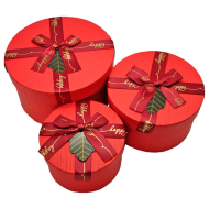 Set de 3 cajas de regalo redondas con lazo, 3 tamaños distintos, cajas decorativas con tapa, presentación para navidad, cumpleaños (Rojo, 19,5 cm, 16,5 cm y 13,5 cm)