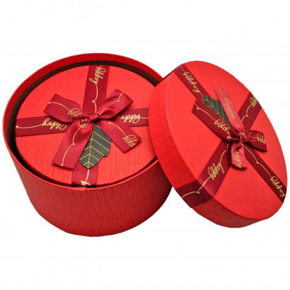 Set de 3 cajas de regalo redondas con lazo, 3 tamaños distintos, cajas decorativas con tapa, presentación para navidad, cumpleaños (Rojo, 19,5 cm, 16,5 cm y 13,5 cm)