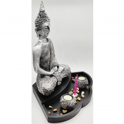 Figura de buda Dhyana meditando con altar y velas, resina, estatua de buda decorativa, meditación, decoración zen del hogar, 40 x 40 x 27 cm