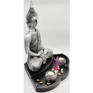 Figura de buda Dhyana meditando con altar y velas, resina, estatua de buda decorativa, meditación, decoración zen del hogar, 40 x 40 x 27 cm