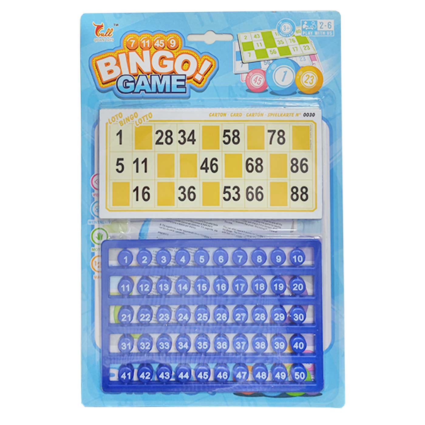 Toinsa - Juego de bingo con 12 cartones y 90 números, 2 a 6 jugadores, juego de mesa tradicional, familiar, diversión, fichas no incluidas