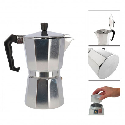 Cafetera italiana de aluminio de 3 tazas, 150 ml, con tapa transparente, cafetera clásica italiana apta para todo tipo de cocinas, 12,5 x 15 x 8,5 cm