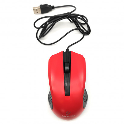 Ratón óptico, cable usb 2.0 plug and play, 1200 dpi, cable de 1,35 metros, diseño ergonómico, 3 botones, ordenador, portátil, pc, color rojo