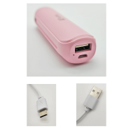 Batería externa rosa 2600 mAh, 1.0A, cable micro-USB, indicador carga LED, móvil, tablet, mp3, e-book, compatible con Xiaomi, Huawei, Samsung, Sony