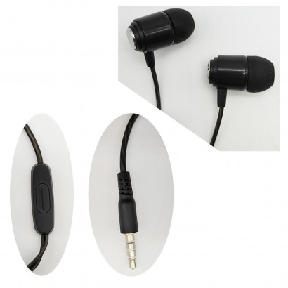 Auriculares estéreo de móvil con micrófono y cable de 1,2 m, conexión jack 3.5 mm, cascos compatibles con Xiaomi, Huawei, Samsung, Sony, negro