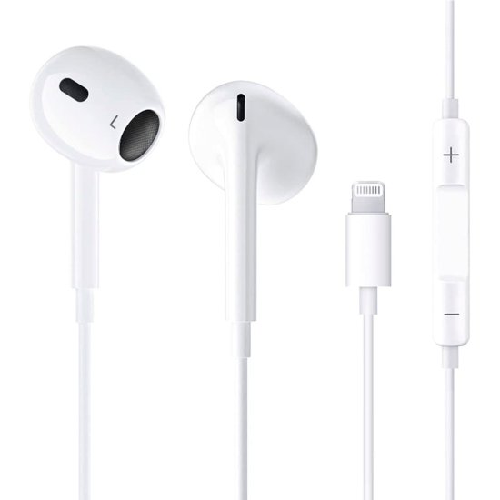 Auriculares hifi estéreo con micrófono y cable de 1,2 m, cascos con conector lightning, teclas de control de volumen, escuchar música, blanco