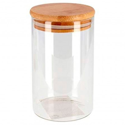 Bote de cristal borosilicato con tapa de madera de bambú, recipiente, tarro de almacenamiento café, galletas, legumbres, especias, 1300 ml, 22,3 x 10 cm, modelo aleatorio