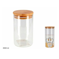 Bote de cristal borosilicato con tapa de madera de bambú, recipiente, tarro de almacenamiento café, galletas, legumbres, especias, 1300 ml, 22,3 x 10 cm, modelo aleatorio