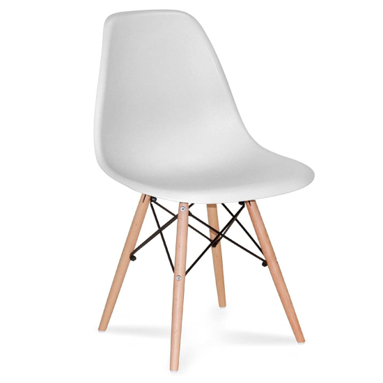 Silla con patas de madera y asiento de plástico blanco 81 x 45 x 46 cm, estilo nórdico, silla de interior, diseño escandinavo, ideal para comedor, estudio, sala de estar, cocina, dormitorio