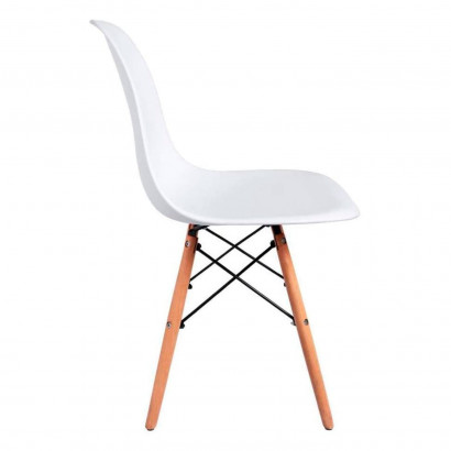 Silla con patas de madera y asiento de plástico blanco 81 x 45 x 46 cm, estilo nórdico, silla de interior, diseño escandinavo, ideal para comedor, estudio, sala de estar, cocina, dormitorio