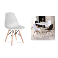 Silla con patas de madera y asiento de plástico blanco 81 x 45 x 46 cm, estilo nórdico, silla de interior, diseño escandinavo, ideal para comedor, estudio, sala de estar, cocina, dormitorio