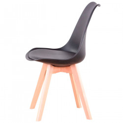 Silla de plástico con cojín y patas de madera, estilo nórdico, silla de interior, diseño escandinavo, color negro, 81 x 46 x 53
