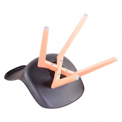 Silla de plástico con cojín y patas de madera, estilo nórdico, silla de interior, diseño escandinavo, color negro, 81 x 46 x 53