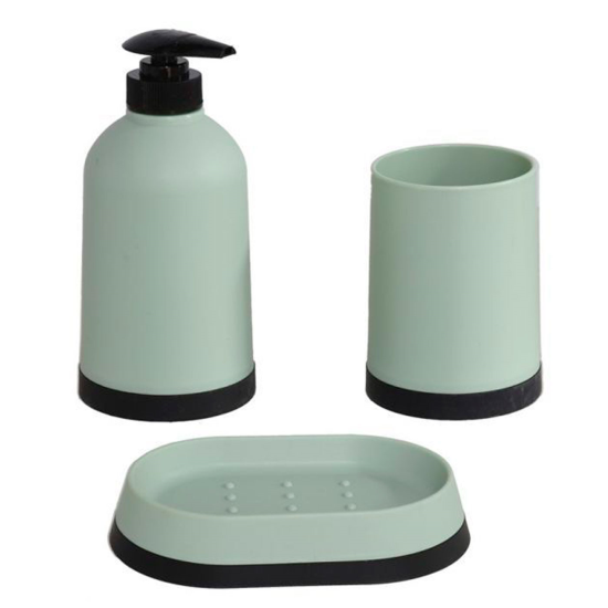 Set de baño clásico con dispensador de jabón, vaso y jabonera. dispensador de 3 x 8 x 14 cm, color verde