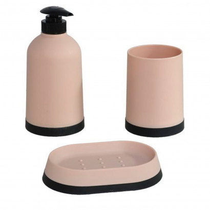 Set de baño clásico con dispensador de jabón, vaso y jabonera. dispensador de 14 x 8 x 8cm, color rosa