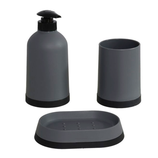 Set de baño clásico con dispensador de jabón, vaso y jabonera. dispensador de 14 x 8 x 8cm, color negro