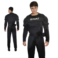 Disfraz de agente SWAT musculoso de color negro para jóvenes y adultos para carnaval, halloween, celebraciones, talla M