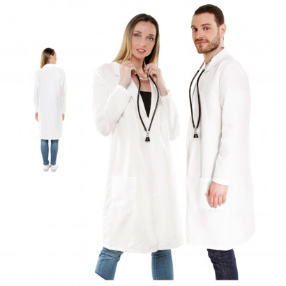 Bata blanca adulto, fibra sintética, disfraz de doctor, médico, incluye bata, accesorios no incluidos, carnaval, halloween, cosplay, (Unisex, talla M)