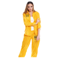 Disfraz de presidiaria amarillo, fibra sintética, incluye camiseta y pantalón, preso, cárcel, carnaval, halloween, cosplay, adulto mujer, talla S