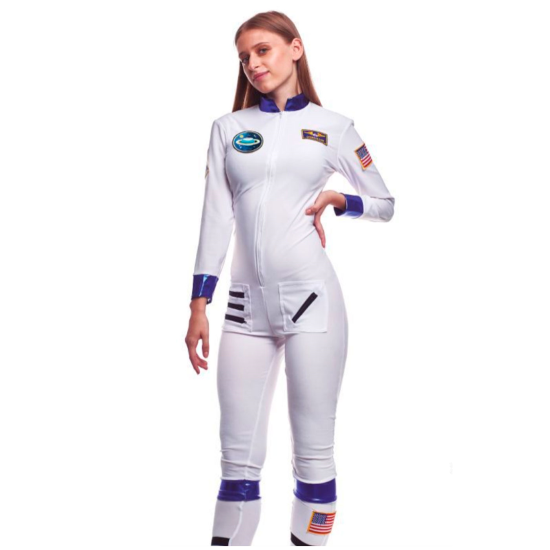 Disfraz de astronauta femenina, fibra sintética, incluye mono, carnaval, halloween, cosplay, fiestas, adulto mujer, blanco, talla S