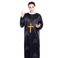 Disfraz de cura de color negro con crucifijo como colgante para jóvenes y adultos para carnaval, halloween, talla M