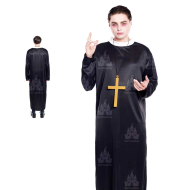 Disfraz cura de color negro con crucifijo como colgante para jóvenes y adultos para carnaval, halloween, talla S