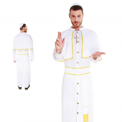 Disfraz papa de color blanco con crucifijo incluido para jóvenes y adultos para carnaval, halloween, celebraciones, talla S.