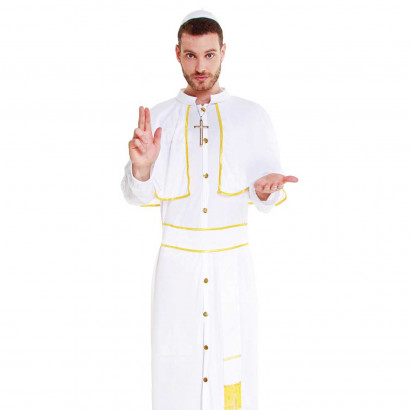 Disfraz de papa color blanco, crucifijo incluido para jóvenes y adultos para carnaval, halloween, celebraciones, talla L.