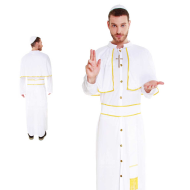 Disfraz de papa color blanco, crucifijo incluido para jóvenes y adultos para carnaval, halloween, celebraciones, talla L.