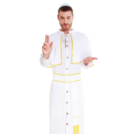 Disfraz de papa de color blanco con crucifijo incluido para jóvenes y adultos para carnaval, halloween, celebraciones, talla M.