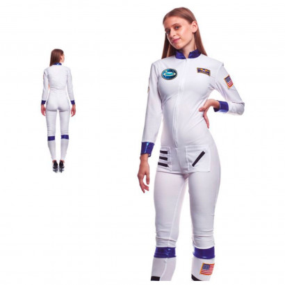 Disfraz astronauta femenina, fibra sintética, incluye mono, carnaval, halloween, cosplay, fiestas, adulto mujer, blanco, talla M