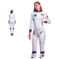 Disfraz astronauta femenina, fibra sintética, incluye mono, carnaval, halloween, cosplay, fiestas, adulto mujer, blanco, talla M