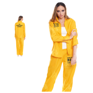 Disfraz presidiaria amarillo, fibra sintética, incluye camiseta y pantalón, preso, cárcel, carnaval, halloween, cosplay, adulto mujer, talla L