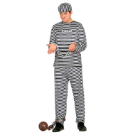 Disfraz prisionero en blanco y negro para adultos y jovenes para carnavales, halloween y celebraciones, talla unica.