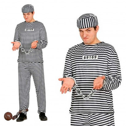 Disfraz prisionero en blanco y negro para adultos y jovenes para carnavales, halloween y celebraciones, talla unica.