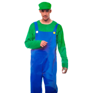 Disfraz de fontanero de color verde con gorra incluida para jóvenes y adultos para carnaval, halloween, talla S