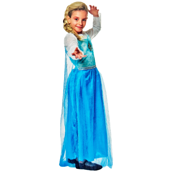 Disfraz de princesa de hielo infantil, fibra sintética, incluye vestido y capa, ice princess, carnaval, halloween, cosplay, fiesta, (Niña, 5-6 años)