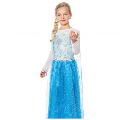 Disfraz de princesa de hielo infantil, fibra sintética, incluye vestido y capa, ice princess, carnaval, halloween, cosplay, fiesta, (Niña, 5-6 años)