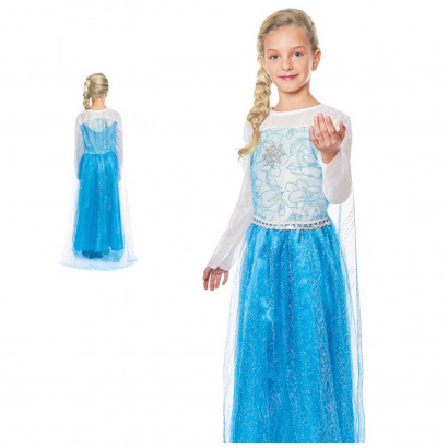 Disfraz de princesa de hielo infantil, fibra sintética, incluye vestido y capa, ice princess, carnaval, halloween, cosplay, fiesta, (Niña, 5-6 años)