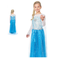 Disfraz princesa de hielo infantil, fibra sintética, incluye vestido y capa, ice princess, carnaval, halloween, cosplay, fiesta, (Niña, 7-9 años)