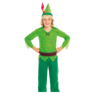 Disfraz Peter Pan infantil, fibra sintética, incluye gorro, camisa, pantalón, cinturón y cubrebotas, carnaval, halloween, cosplay, niños (3-4 años)