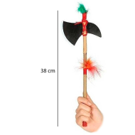 Hacha de indio de madera con plumas para jóvenes y adultos, complemento para carnaval, halloween y celebraciones. Tamaño: 38 x 12 x 2 cm