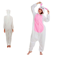 Disfraz de conejo color blanco con detalles en rosa para jóvenes y adultos para carnaval, halloween, celebraciones, talla L