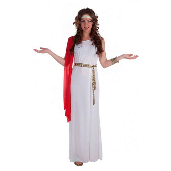 Disfraz de griega de color blanco con mantón rojo para jóvenes y adultos para carnaval, halloween, celebraciones, talla 38/42